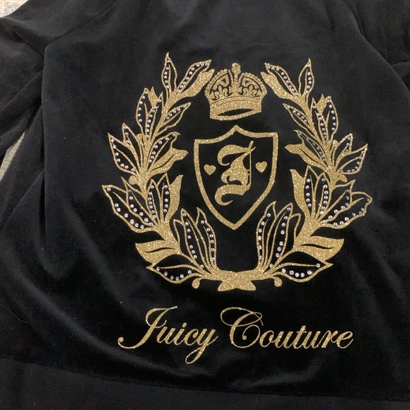 Juicy Couture Zip Front hoodie NWOT Size Large Gold sparkle Crystal Studs Black - Picture 9 of 9